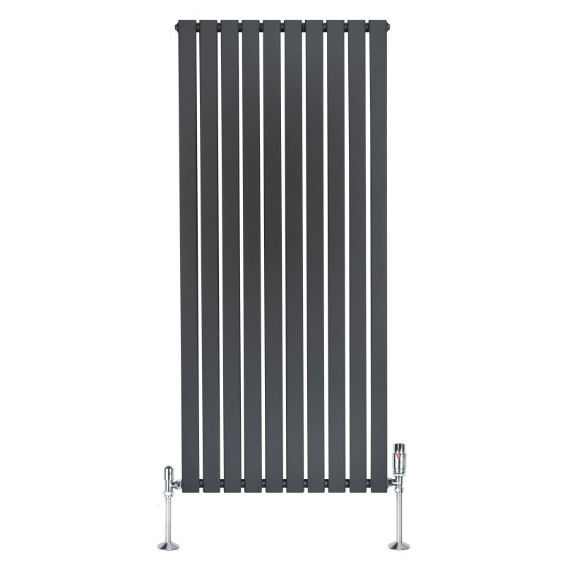 Flat Single Column Radiator - 1600mm x 700mm & Valves - Anthracite Grey