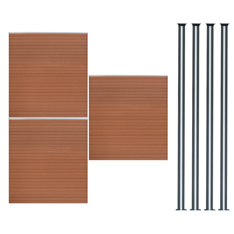 Composite Fence Panel x 3 & LED Posts x 4 - Brown
