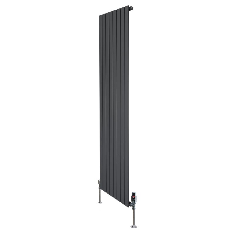 Flat Single Column Radiator & Valves - 1800mm x 560mm - Anthracite Grey