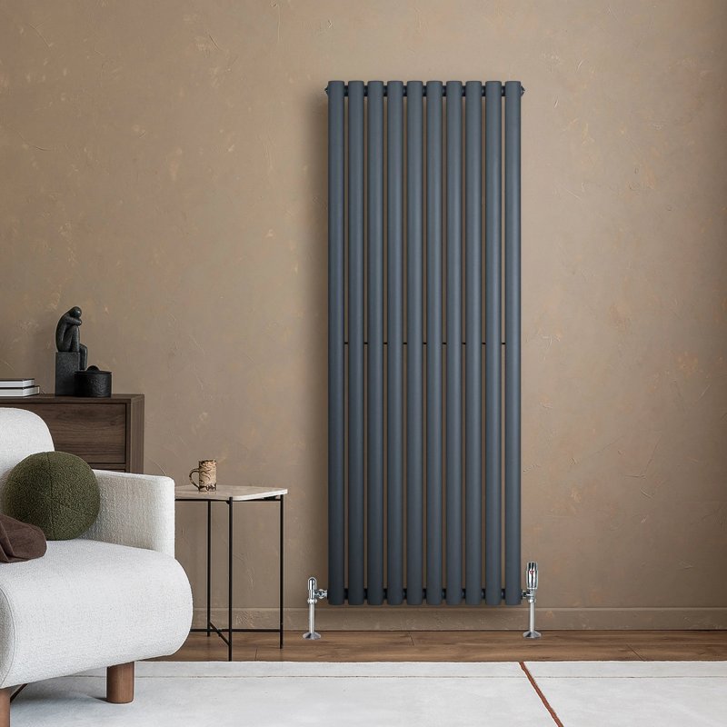 Oval Single Column Radiator - 1600 x 600mm - Anthracite Grey