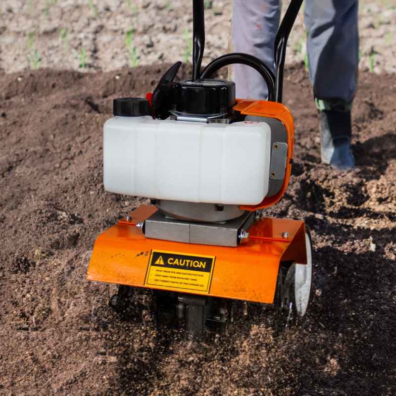 Petrol Cultivator Rotavator Cordless Garden Tiller 52CC 1.65kW 9000RPM 3HP 2 Stroke 1.2L Tank 4 Steel Blades 30cm Working Width 20cm Depth Portable Lawn Soil Digging Weed Removal FREE PPE & Tool Kit