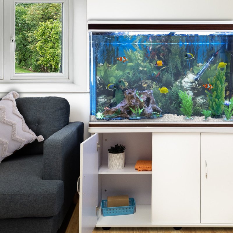 MonsterShop Fish Tank Aquarium & Starter Accessories, White Cabinet, White Gravel, 4ft, 300L