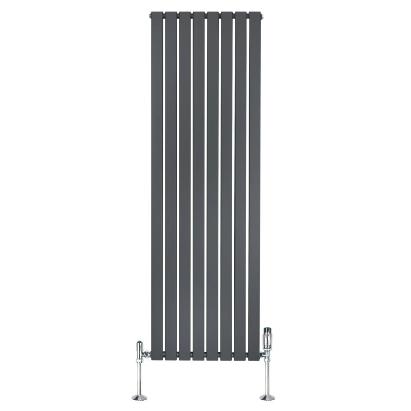 Flat Single Column Radiator & Valves - 1800mm x 560mm - Anthracite Grey