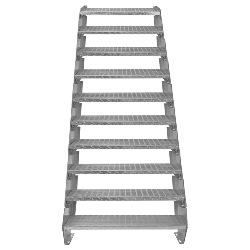 Metal Staircase 10 Section Adjustable Height 90cm / 900mm Wide Galvanised Steel Silver 10 Steps Weatherproof Grate Step Outdoor Garden Patio Modular Stairs 5mm Rod Thickness FREE Fixing Kit