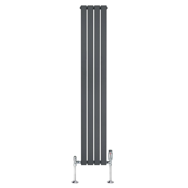 Flat Single Column Radiator & Valves - 1800mm x 280mm - Anthracite Grey