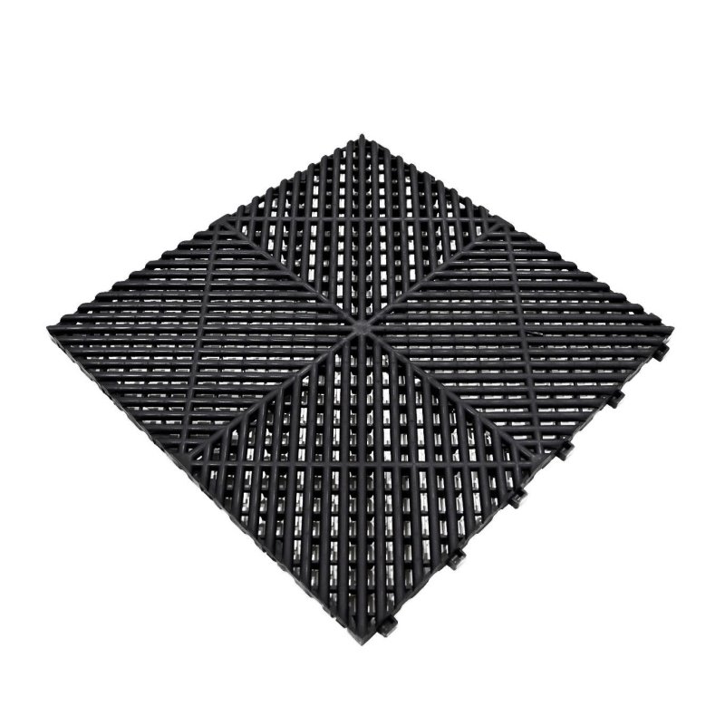 Vented Modular Interlocking Flooring Tiles & Edges 225 x Black Double Garage Heavy Duty Floor Mat Showroom Workshop Outdoor Polypropylene Anti Slip Weather Resistant Drainage Channels 6m x 6m 36m2