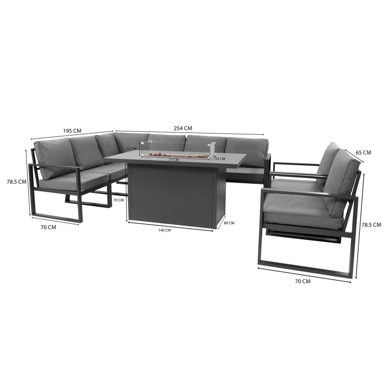 Aluminium 7 Seater Garden Furniture Set With Fire Pit