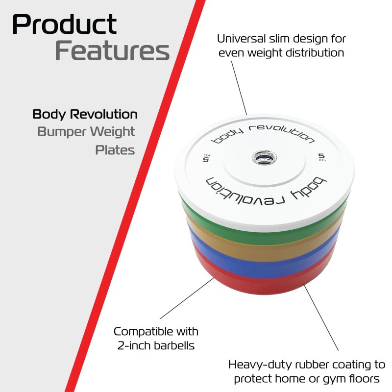 Body Revolution Olympic Bumper Plates Colour 80kg SET 2x5kg 2x15kg 2x20kg