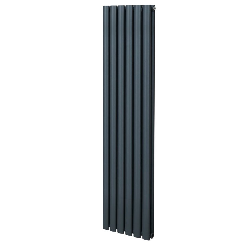 Oval Column Radiator 1600mm x 360mm Modern Designer Double Panel Central Heating Heater Matt Anthracite Grey Carbon Steel Vertical Kitchen Living Room FREE Cleaning Brush Fixing Kit & Brackets