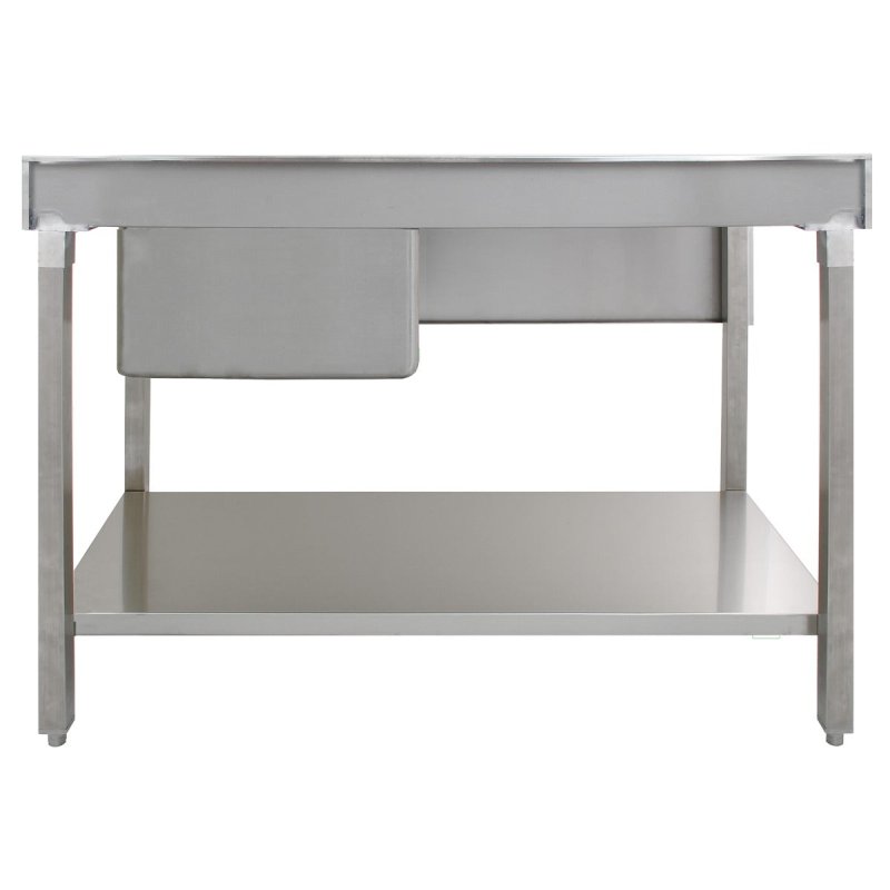 Catering Sink Stainless Steel Commercial Kitchen Restaurant Bar Utility Single Bowl Left Hand Drainer Free Standing Lower Storage Shelf Adjustable Feet Splashback 90 x 120 x 60cm FREE Strainer Plug