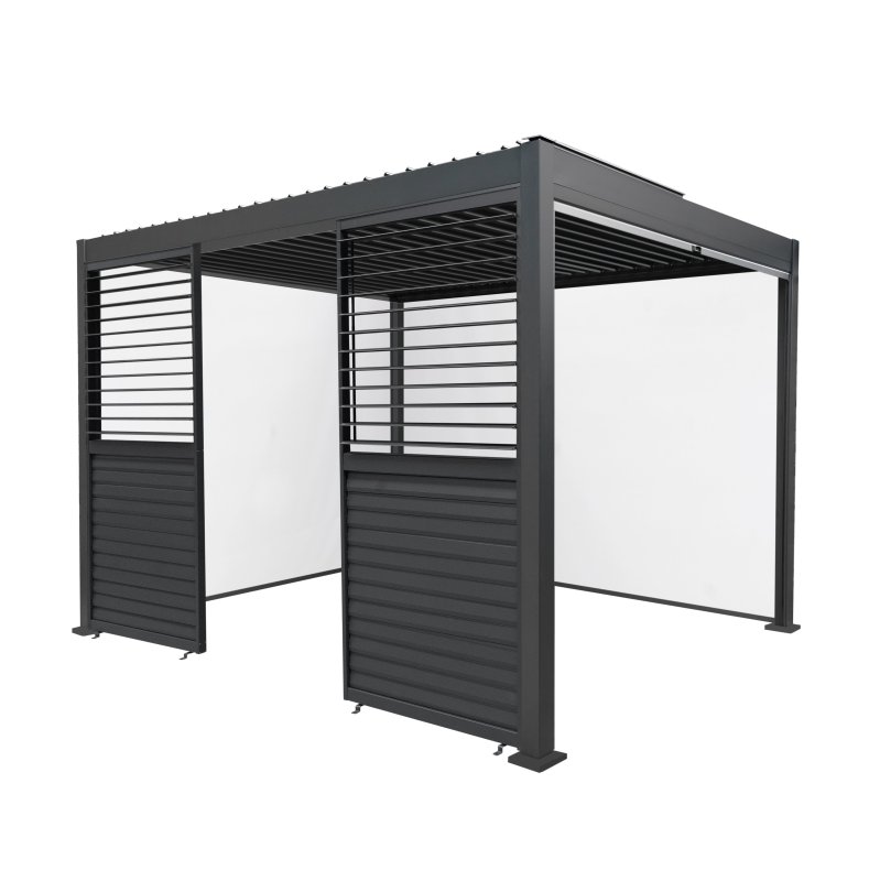 Anthracite Aluminium Pergola With White Blinds & 2 Shutter Panels - 3m x 3m