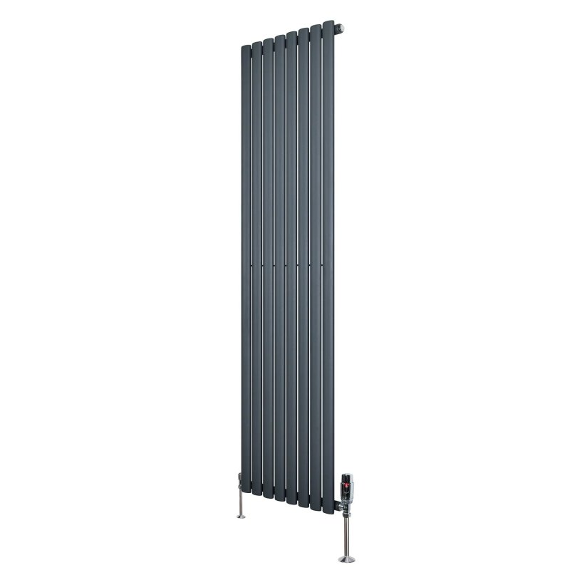 Oval Single Column Radiator & Valves - 1800mm x 480mm - Anthracite Grey