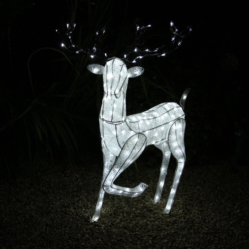 Outdoor Reindeer Christmas Light Up Decorations Standing Stag Garden Xmas Decoration Figure with 200 Cool White LED Lights Indoor Outdoor Use
