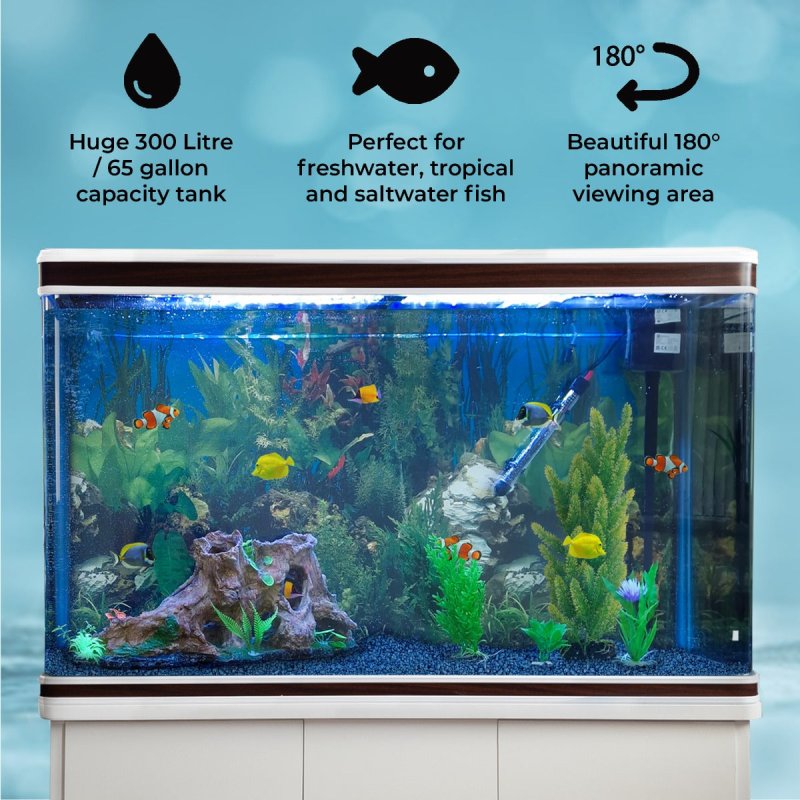 MonsterShop Fish Tank Aquarium & Starter Accessories, White Cabinet, Blue Gravel, 4ft, 300L