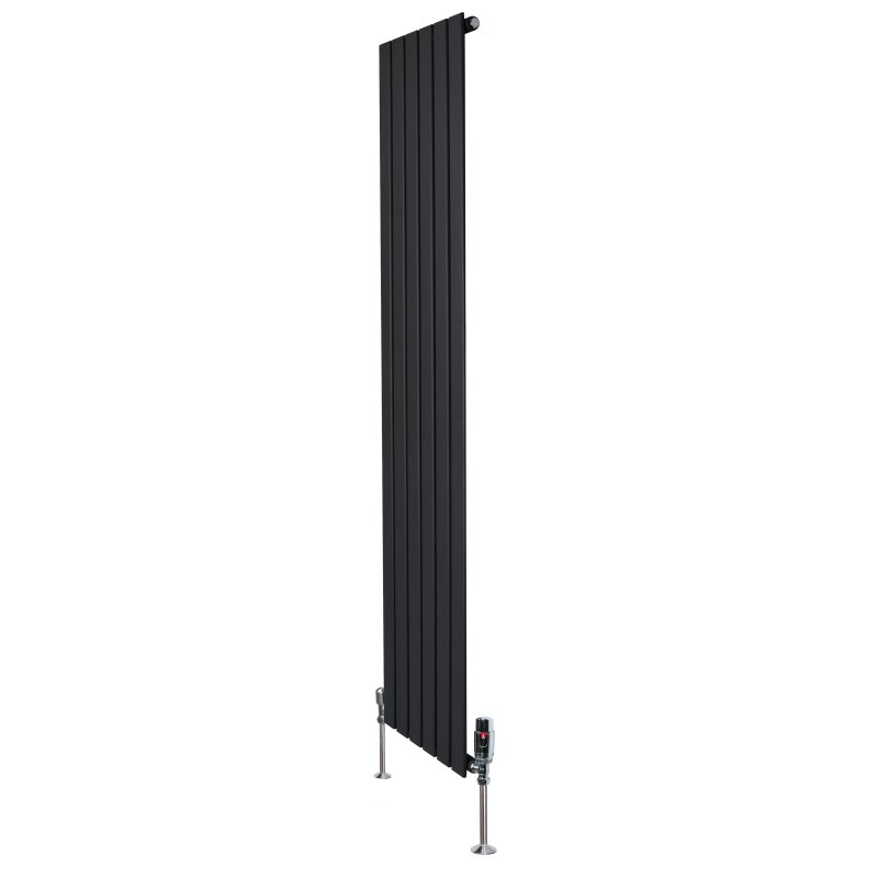 Flat Single Column Radiator & Valves - 1800mm x 420mm - Black