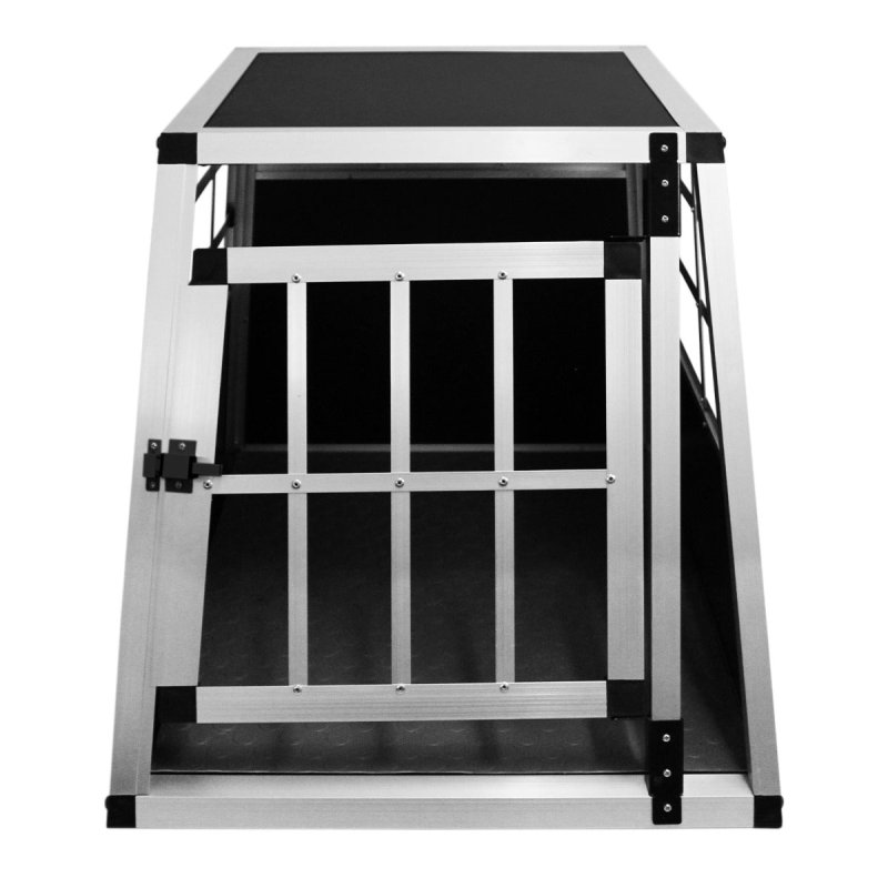 Pet Car Transport Crate Cage Aluminium Travel Box Trapezoidal Dog Cat Puppy Carrier Estate Vehicle 1 Door 50 x 54 x 69cm | FREE Plastic Washable Mat
