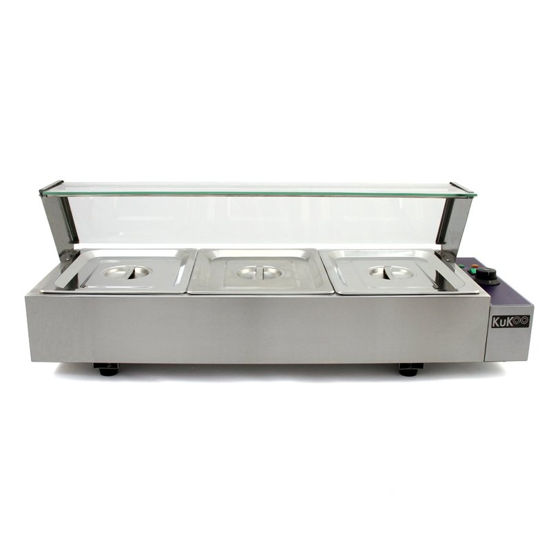 KuKoo Wet Well Catering Bain Marie Food Warmer Display, 3 Pan, 1/2 GN, 1.5kW, Stainless Steel