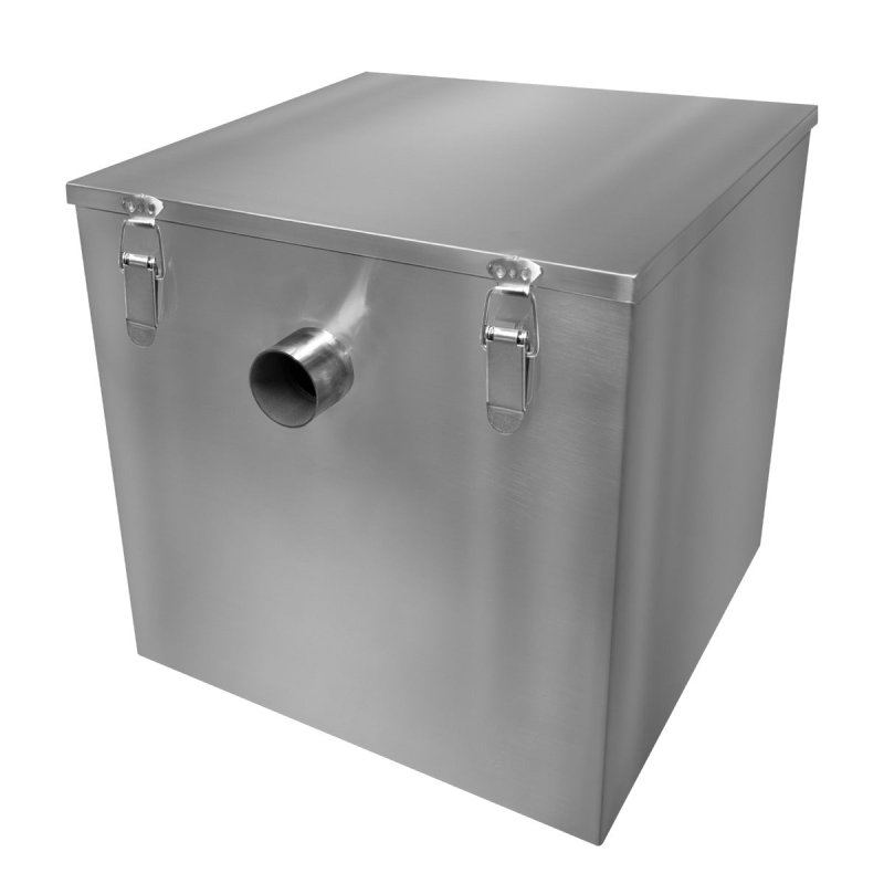 Commercial Grease Trap 60L Under Sink Interceptor 9KG Stainless Steel Waste Fat Oil Water Separator Filter Restaurant Kitchen Takeaway Hotel Cafe 50mm Inlet Outlet Compact 39cm H x 39cm W x 39cm D