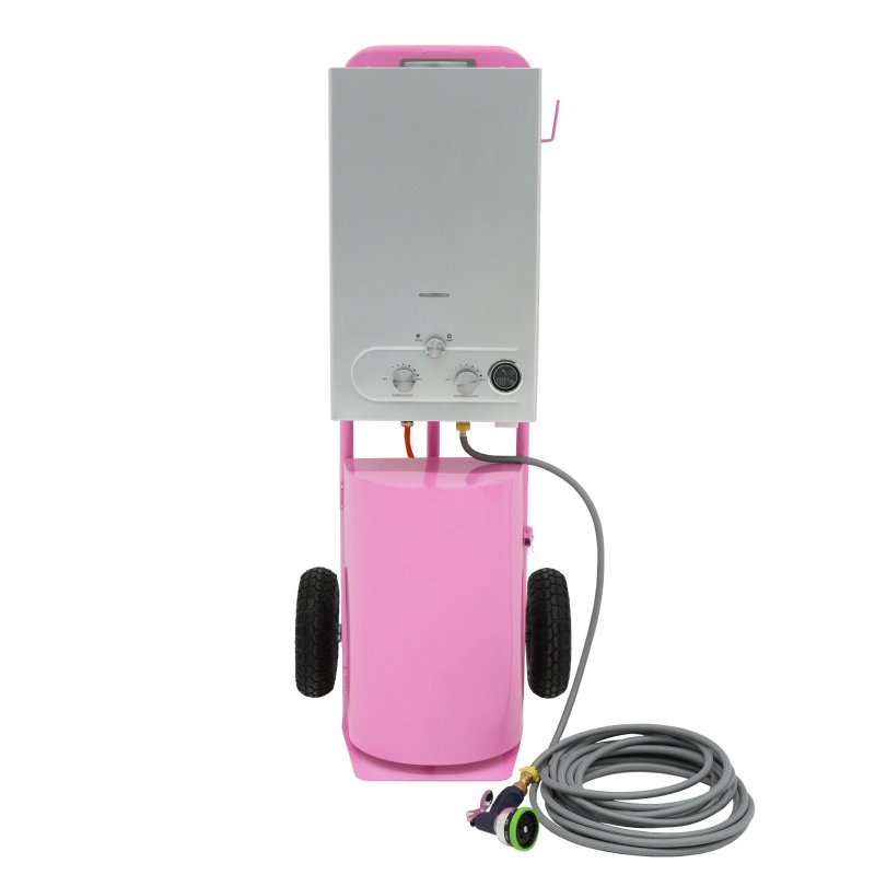 Portable Horse Shower With Steel Trolley Pink 18L Tankless Instant Hot Water Gas Boiler LPG Heater 10m Water Hose & 9-Pattern Spray Gun Camping Outdoor 10