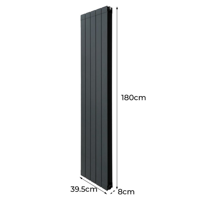 Aluminium Designer Radiator 1800mm x 395mm Vertical Double Flat Panel Column Lightweight Modern Central Heating Heater Matt Anthracite Grey Kitchen Living Room FREE Cleaning Brush Fixing Kit Brackets