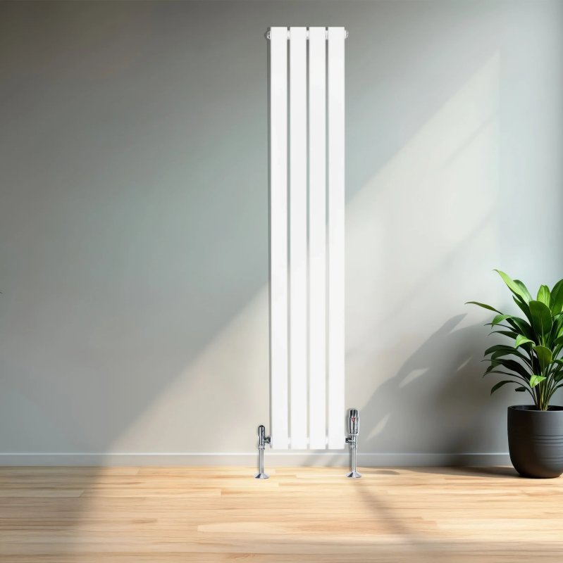 Flat Single Column Radiator & Valves - 1600mm x 280mm - White