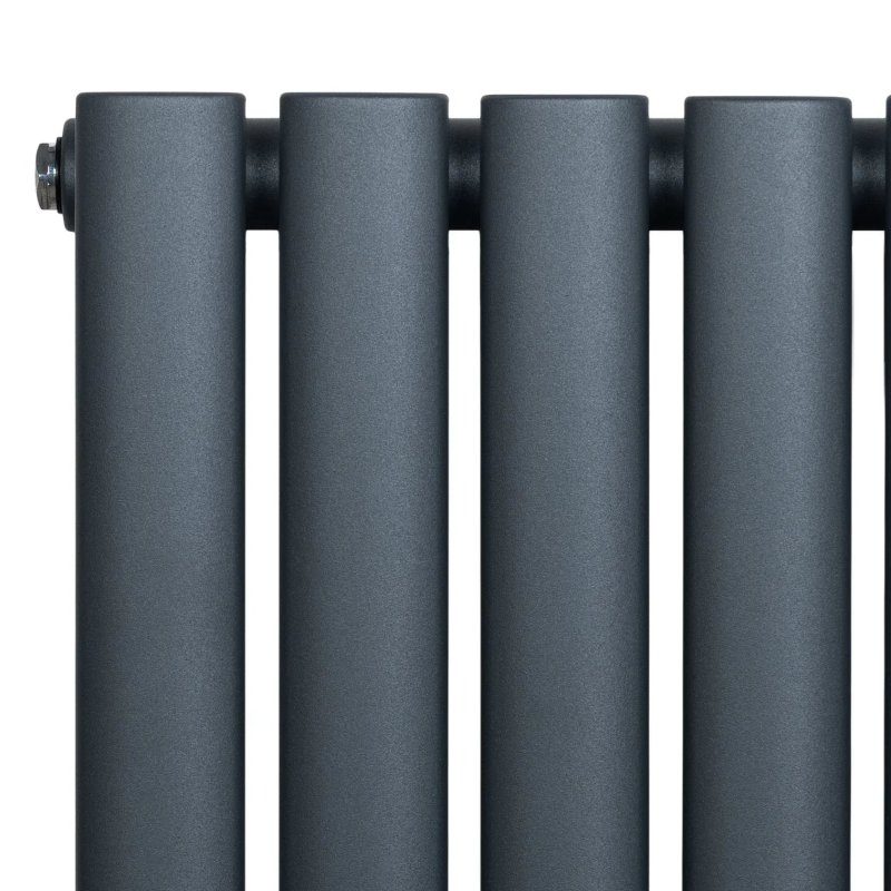 Oval Single Column Radiator & Valves - 1800mm x 240mm - Anthracite Grey