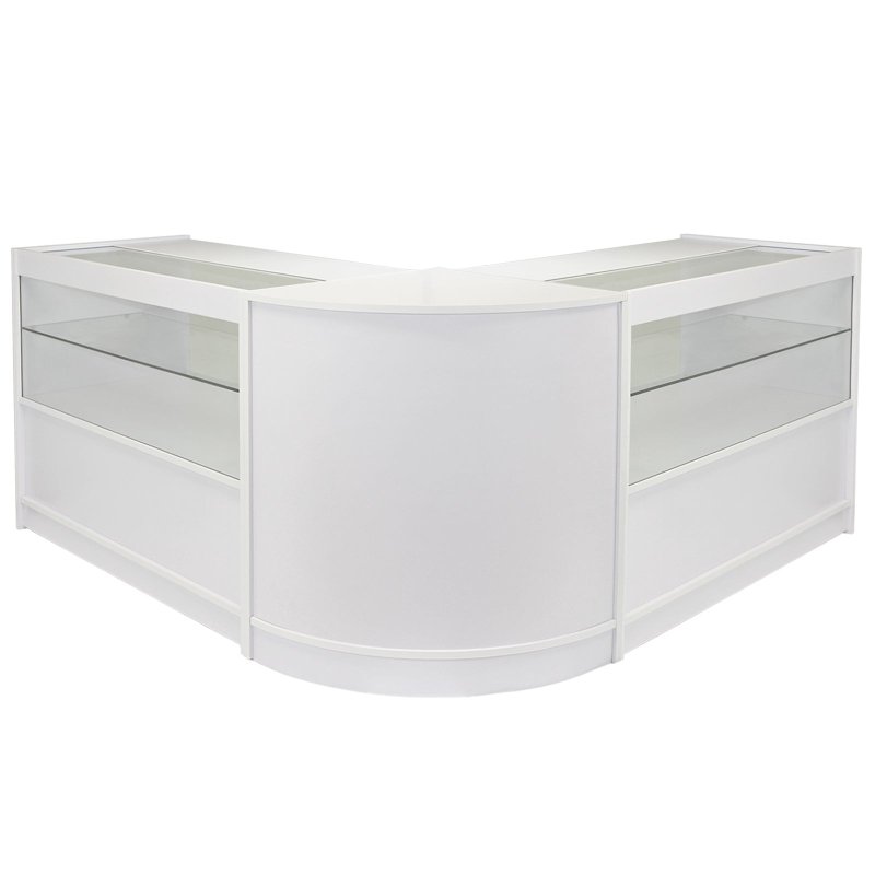 MonsterShop Gemini Shop Counters Set & Glass Retail Showcase Cabinet Display, Brilliant White