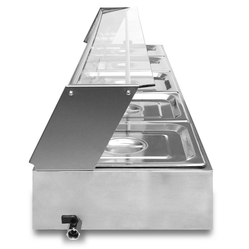 KuKoo Wet Well Catering Bain Marie Food Warmer Display, 5 Pan, 1/2 GN, 1.5kW, Stainless Steel