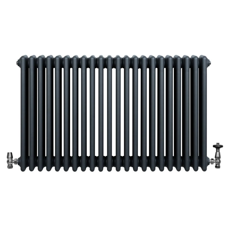 Traditional 4 Column Radiator & Valves - 600 x 1010mm - Anthracite Grey