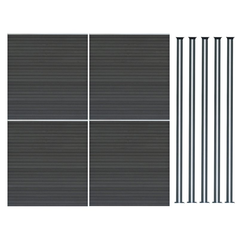 Composite Fence Panel x 4 & LED Posts x 5 - Grey