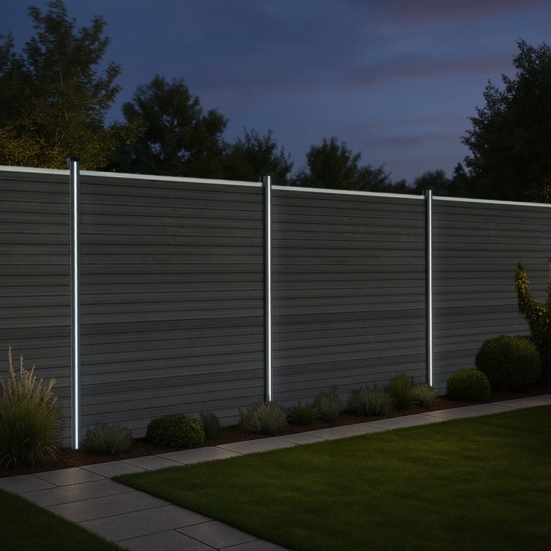 Composite Fence Panel x 7 & LED Posts x 8 - Grey