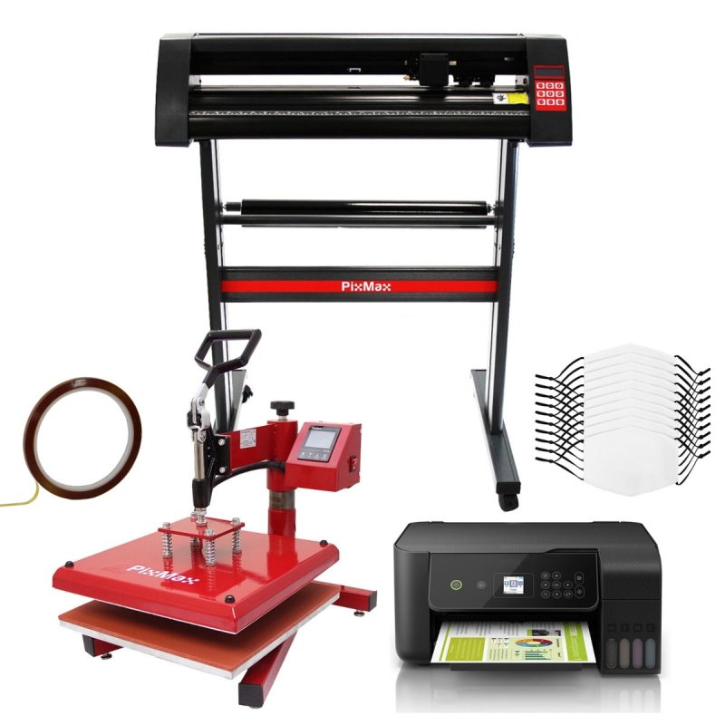 10 Face Masks Sublimation Blank Medium / Vinyl Cutter Plotter 720mm / Swing Heat Press Machine / Eco Tank Printer / Signcut Pro Software Bundle / 5 Layer Filter Adults White Custom Facemasks