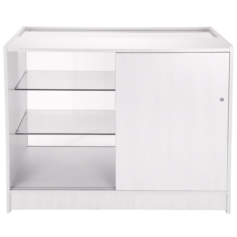 MonsterShop Mars Shop Counters Set & Glass Retail Showcase Cabinet Display, Brilliant White, Melamine MDF