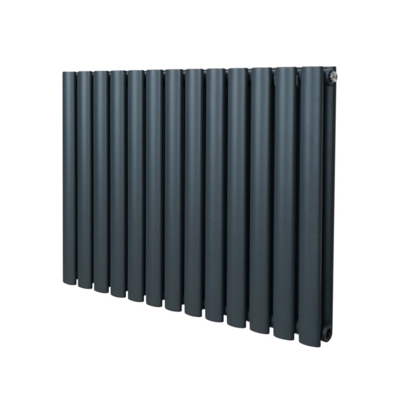 Oval Column Radiator 600mm x 780mm Modern Designer Double Panel Central Heating Heater Matt Anthracite Grey Carbon Steel Horizontal Kitchen Living Room FREE Cleaning Brush Fixing Kit & Brackets