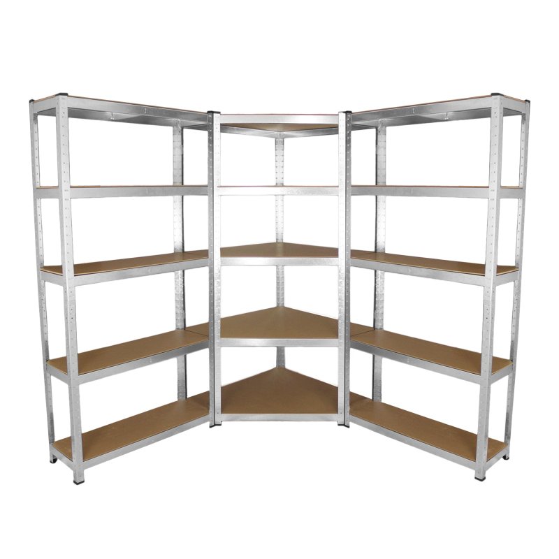 2 x 90cm Heavy Duty Racking & 1 x Corner Unit / Garage Galvanised Steel Shelving