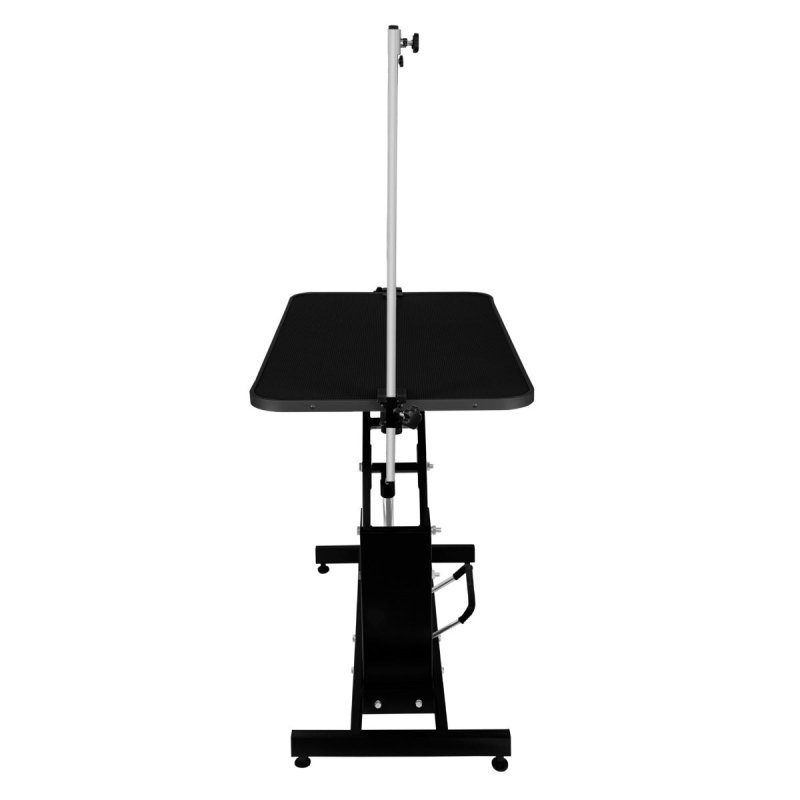 Hydraulic Pet Dog Grooming Table Lift Height Adjustable H Bar 180kg Weight Capacity Large 106cm x 61cm Black Rubber Top Professional Heavy Duty Steel Black Frame 4 Adaptable Stable Feet 3 Loop Leashes
