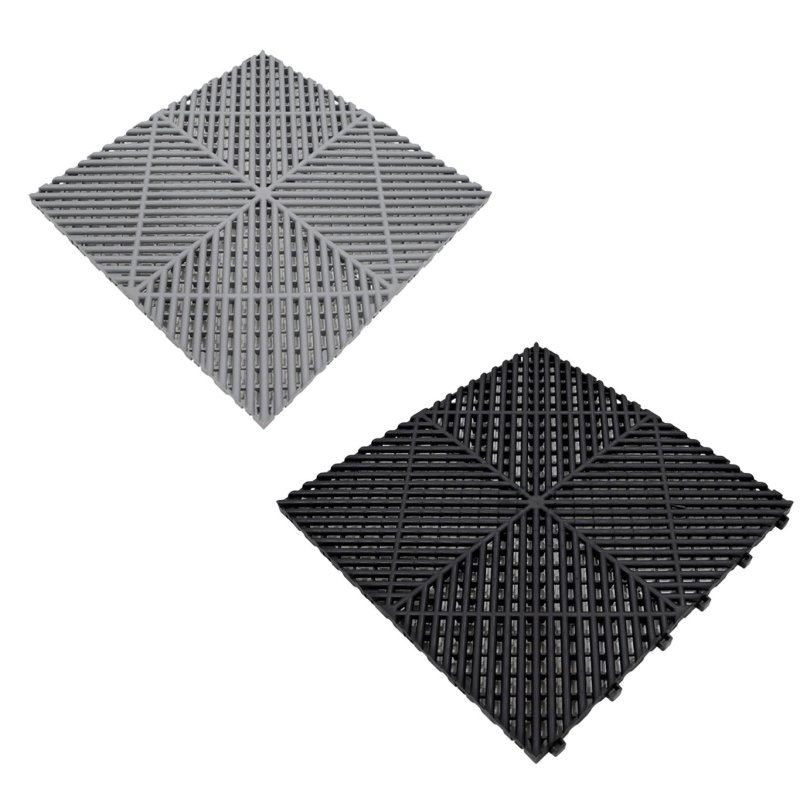 Vented Modular Interlocking Flooring Tiles & Edges 90 Grey & 30 Black Single Garage Heavy Duty Floor Mat Showroom Workshop Outdoor Polypropylene Anti Slip Weather Resistant Drainage 3.2m x 6m 19.2m2