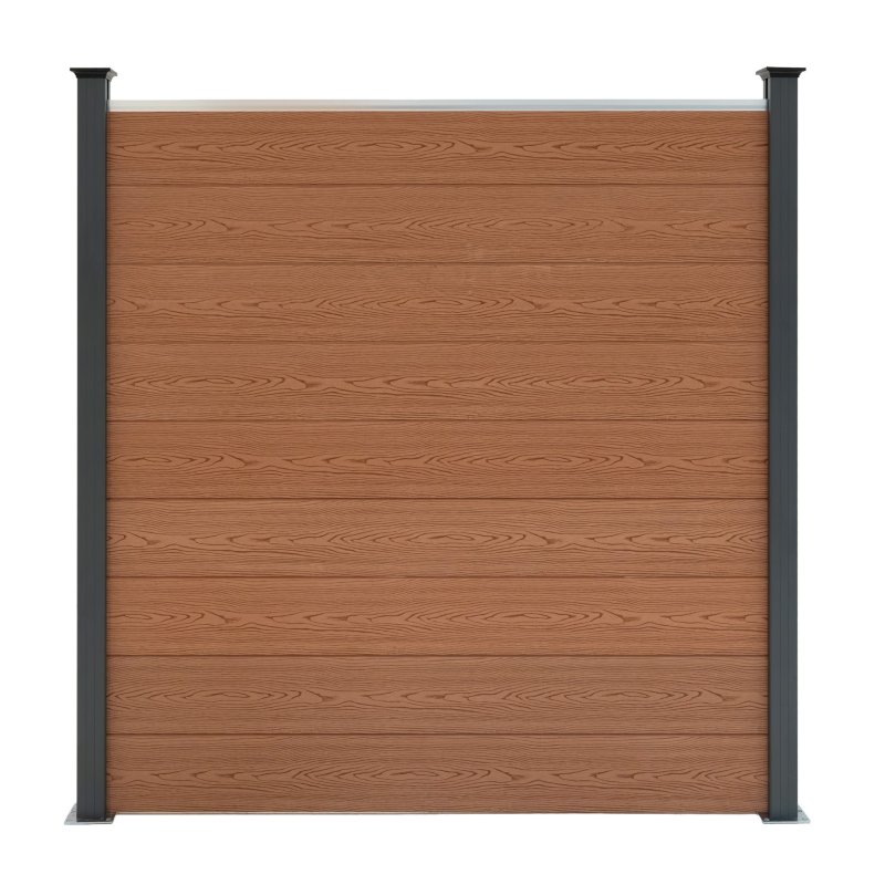 Composite Fence Panels, Angled Piece & LED Posts 6ft x 20ft - Brown