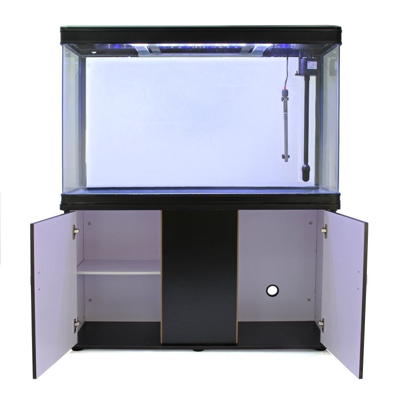 MonsterShop Fish Tank Aquarium & Starter Accessories, Black Cabinet, Blue Gravel, 4ft, 300L