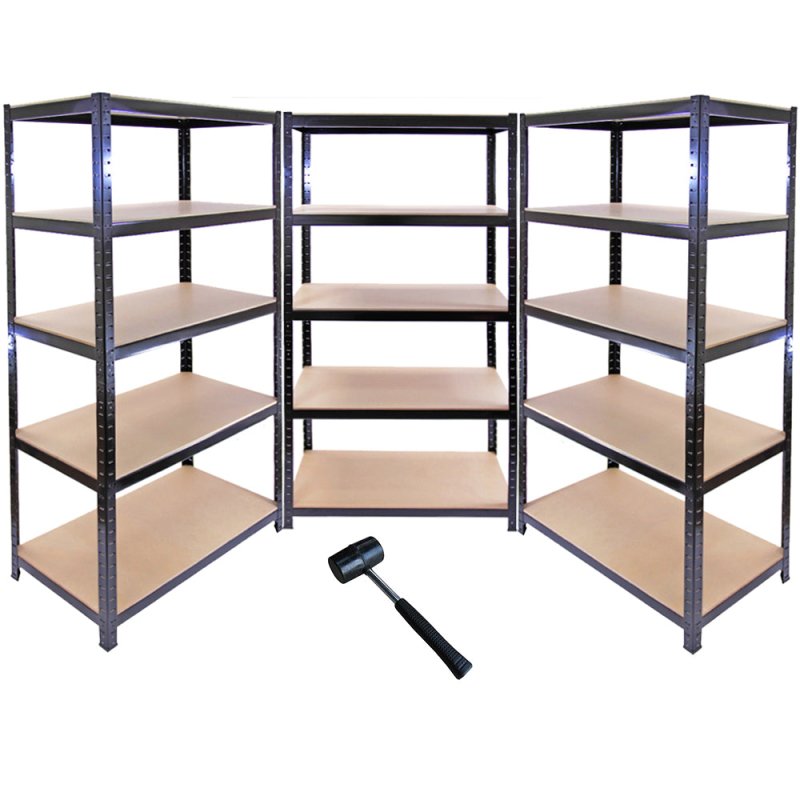 3 x 90cm Black Shed / Utility / Greenhouse Storage Racks Bays / Garage Shelving + 1 FREE Rubber Mallet