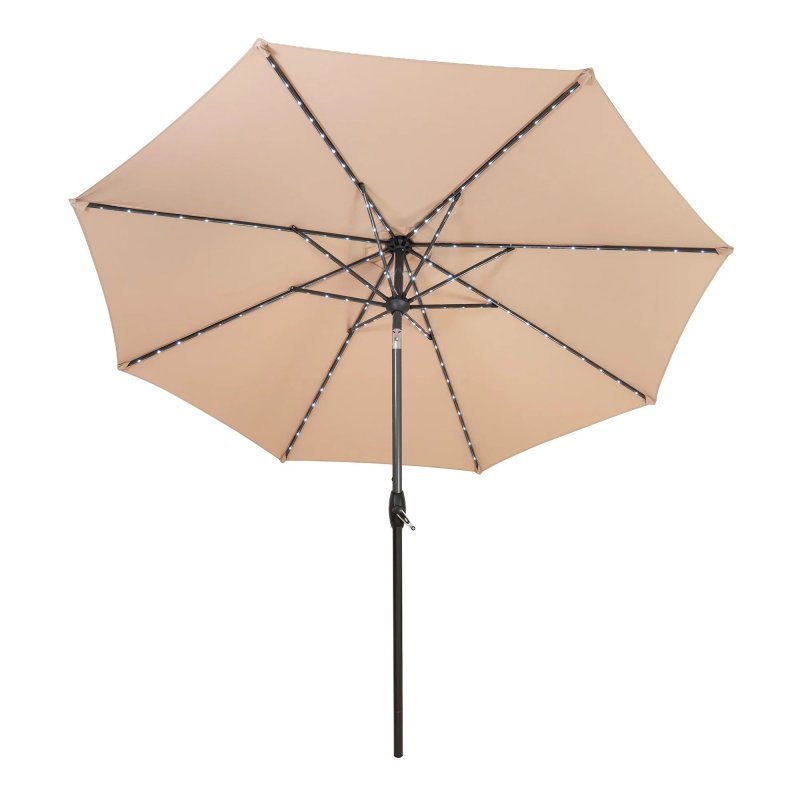 White Foldable Picnic Table and Bench Set + Beige LED Tilt Parasol 2.7m