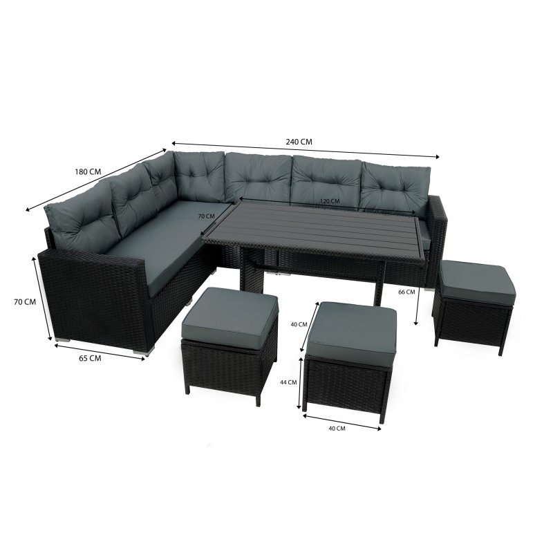 Rattan Corner Set With Composite Table - Black