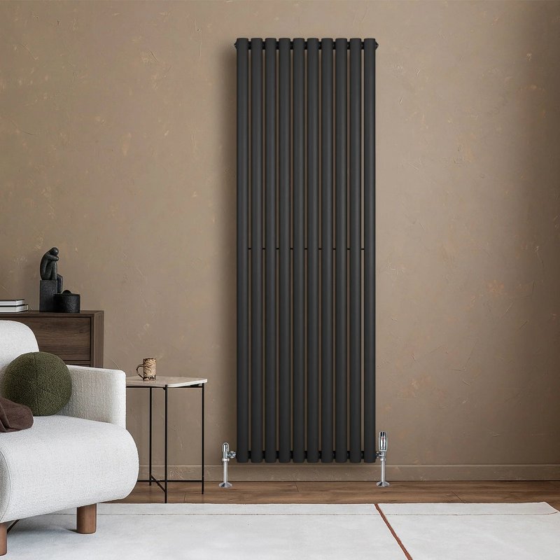 Oval Single Column Radiator & Valves - 1800mm x 600mm - Black