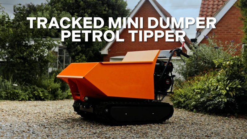 Mini Dumper Tracked Power Barrow 500kg Load Petrol Tipper Transporter 270cc 9HP Hydraulic Tipping 4 Speed Gears 3 Forward 1 Reverse Safety Brake Steel Skip Utility FREE Ramps Snow Shovel Extension Box