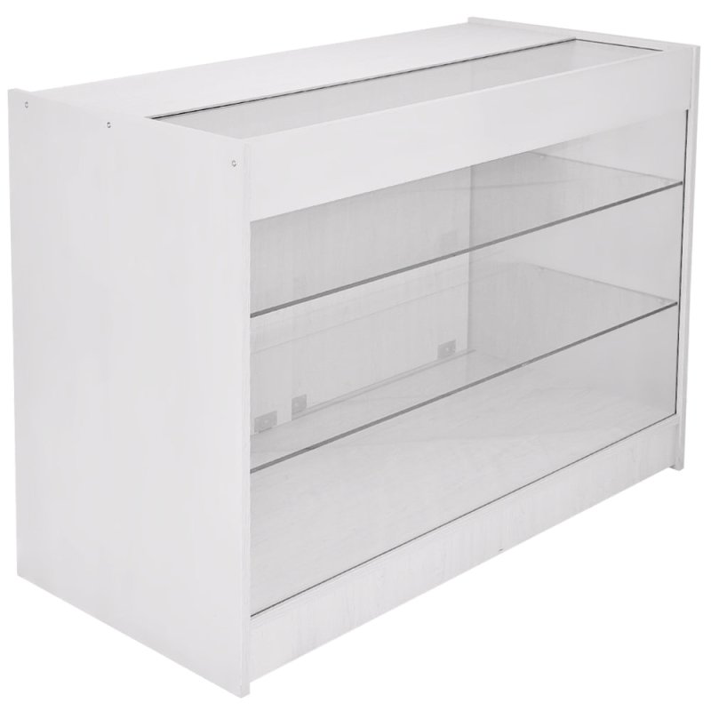 Retail Glass Shelf Product Display Shop Counter Showcase Lockable Cabinet Unit White - K1200