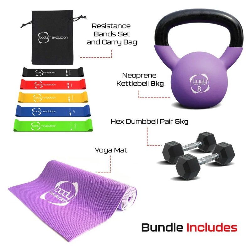 Home Strength Training 3kg Dumbbell 6kg Kettlebell Yoga Mat Resistance Bands Set