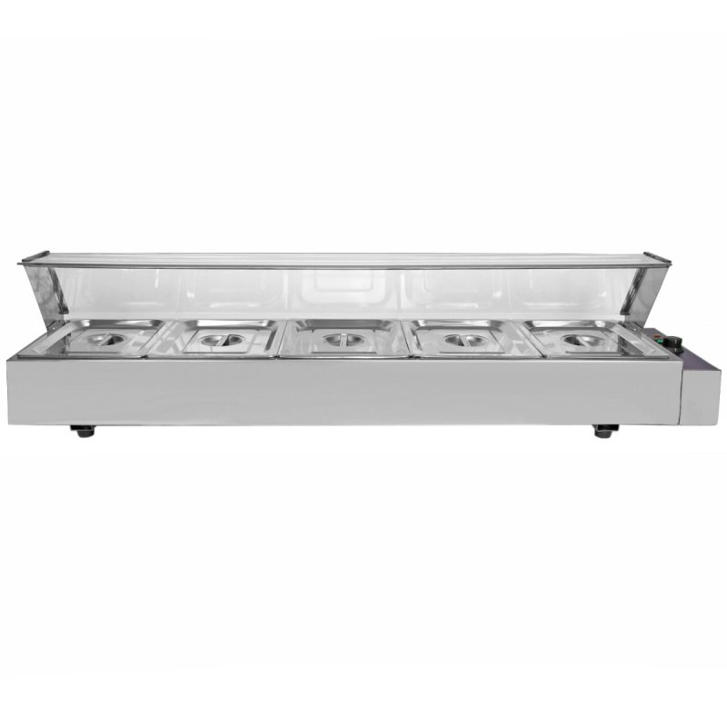 KuKoo Wet Well Catering Bain Marie Food Warmer Display, 5 Pan, 1/2 GN, 1.5kW, Stainless Steel