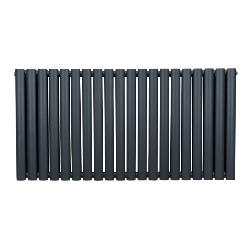 Oval Column Radiator 600mm x 1200mm Modern Designer Double Panel Central Heating Heater Matt Anthracite Grey Carbon Steel Horizontal Kitchen Living Room FREE Cleaning Brush Fixing Kit & Brackets