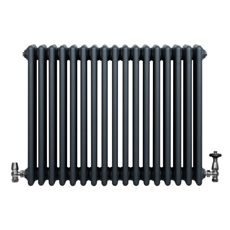 Traditional 4 Column Radiator & Valves - 600 x 785mm - Anthracite Grey