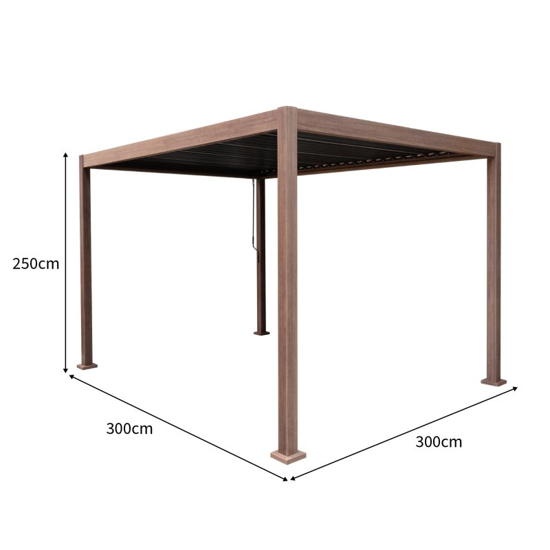 Wood Effect Aluminium Pergola 3m x 3m